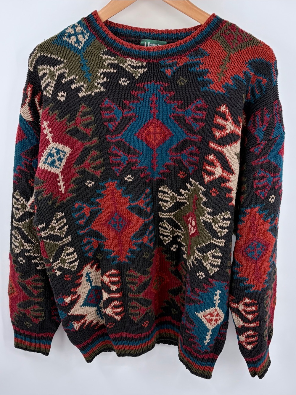 Hammacher Schlemmer vintage geometric Aztec pattern crewneck knittedsweater M